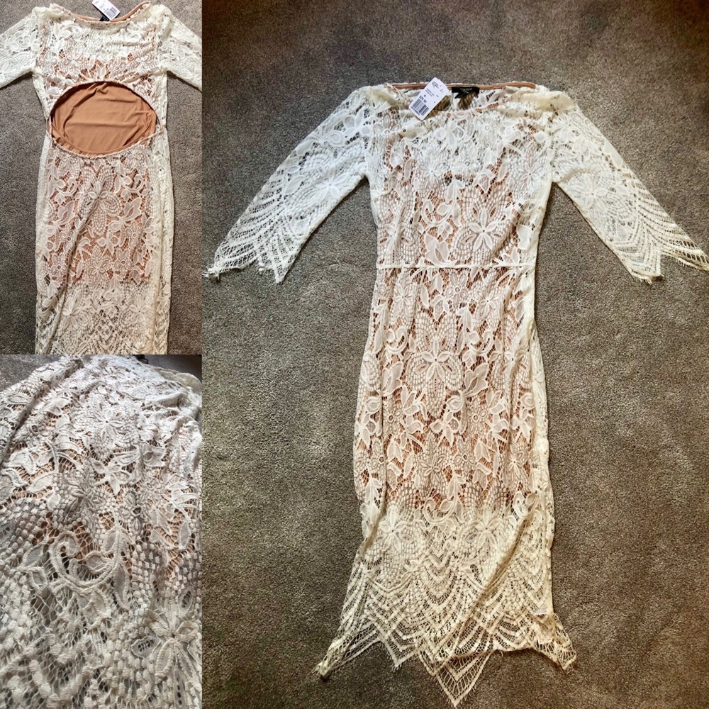 Forever 21  White Lace Dress with Nude Slip